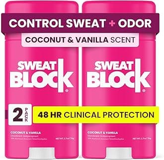 SweatBlock Deodorant Antiperspirant for Women | Clinical 48 Hour Sweat & Odor Protection, Coconut & Vanilla (2 Pack)