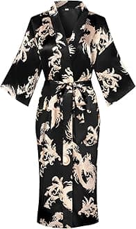 DandyChicWomen's Long Floral Satin Robes Imitation Silk Sleepwear Bridal Dressing Gown for Bridesmaid Nightgown