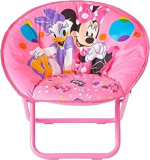 Idea Nuova Disney Minnie Mouse Toddler Folding Saucer Chair – 19" Soft Plush Seat with Metal Frame, Cute & Comfy Lounge Chair for Ages 3+, Perfect for Bedroom or Playroom