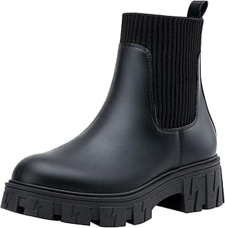 Jeossy Women’s Chelsea Chunky Ankle Boots Elastic Platform Lug Sole Short Pull on Low Heel 9610 Booties