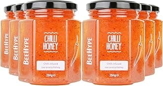 BeeHypeChilli Honey, Pepperoncino Peppers in Natural Acacia Honey with NO Preservatives and NO Refined Sugars, Vegetarian, Nut and Dairy Free, 6 x 250g
