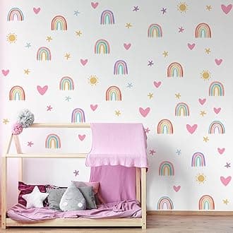 Epakh Rainbow Wall Decor Stickers Small Rainbow Decal Watercolor Heart Star Sun Wall Stickers Decor for Girls Boys Baby Bedroom Nursery(Classic Color)