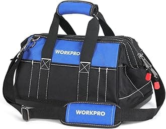 Tool Bag 40 cm, Multi-pockets Heavy Duty Tool Bags with Waterproof Plastic Hard Base, Wide Open Mouth Heavy Duty Electricians Tool Bag with Adjustable Shoulder Strap