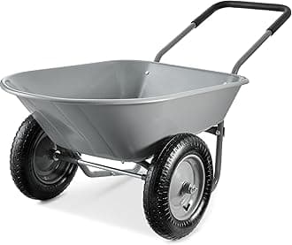 Best Choice Products Dual-Wheel Home Utility Yard Wheelbarrow Garden Cart w/Built-in Stand for Lawn, Gardening, Construction - Gray