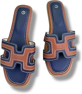 Women's H-Style Slide Sandals, Contrast Stitching, Multiple Colors, Flat Casual Slip-On.