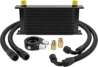 19 Row AN10-10AN Stacked Plate Oil Cooler Universal Engine Transmission British Radiator Oil Cooler Condenser with Fuel Line Hose Mounting Nut Adapter Clamp Aluminium Alloy Black