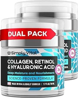 Collagen Face Moisturizer - Anti-Aging Retinol Cream for Face, Neck & Décolleté with Hyaluronic Acid - Made in USA, Daily Moisturizer Face Cream, 2-Pack