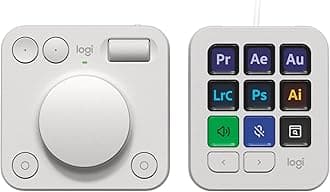 Logitech MX Creative Console, 9 Customizable LCD Keys, Stream Deck Accessories, Control Dial for Graphic Design, Adobe, Zoom, Spotify - Pale Grey, 3-Month Adobe Creative Cloud Membership