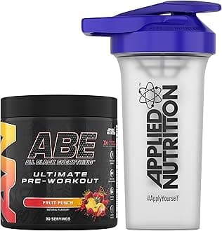 Applied Nutrition Bundle ABE Pre Workout 315g + 700ml Protein Shaker | All Black Everything Pre Workout Powder, Energy & Physical Performance with Creatine, Beta Alanine (Fruit Punch)