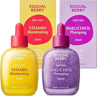 EQQUALBERRY Bakuchiol & Vitamin C Serum Set - Anti-Aging & Brightening Duo for Radiant, Firm Skin | Gentle Retinol Alternative & Vitamin-Packed Glow Enhancer