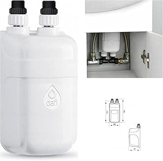 Instant Water Heater for in-Line Sinks, Wash Basins, and Showers, Tankless Electric Heating Element, Energy Efficient Supply System, Compact Space Saver, Wall Mounted