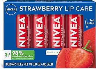 Strawberry Lip Care - Tinted Lip Balm for Beautiful, Soft Lips - Pack of 4