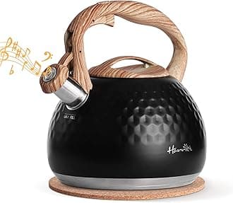 Tea Kettle - Harriet 3 Liter Teapot Stovetop Whistling Kettle with 3-Layers Durable Bases - Food Grade Stainless Steel Kettles with Hot-Resistant Handle Gas Electric Applicable - Black