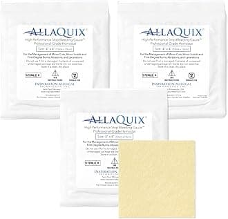 AllaQuix High Performance Stop Bleeding Gauze Pads – 3-Pack (4"x4") | Hemostatic Wound Dressing for Cuts & First Aid Kits | Sterile, Drug-Free, Fast Clotting Pads