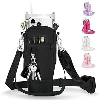 linmaya Water Bottle Carrier Bag for Stanley Cup 40/30oz with Phone Holder Pockets,Neoprene Water Bottle Cross-body Bag with Adjustable Shoulder & Hand Strap Stanley Cup Accessories