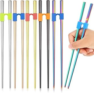 5 Pairs Training Chopstick Helpers Reusable Chopsticks for Beginner Non Slippery Replaceable Practice Heat Resistant Holder with Clip for Trainer(Stainless Steel,Bright Colors)