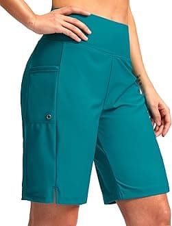 G Gradual Women's 9" Long Swim Board Shorts with Pockets High Waisted Knee Length Beach Swimming Shorts for Women with Liner