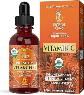 - Tropical Oasis USDA Organic Liquid Vitamin C Drops for Adults & Kids | Supports Healthy Immune System | 98% Absorption Rate | Vegan | Non-GMO | Gluten Free | 60 Servings