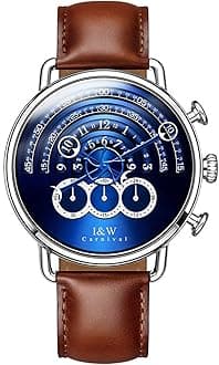 Unique Men’s Chronograph Watch | Leather Strap | 41MM Stainless Steel | Sapphire Glass | Japanese Quartz | 30M Water Resistant | Dress Casual Business Gold Wrist Watch for Men