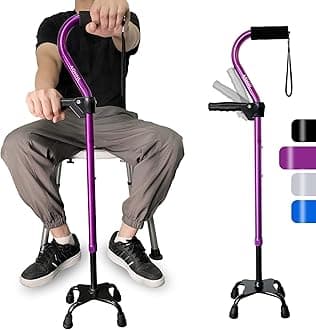 AOHHL Quad Walking Cane Foldable Adjustable Portable Stick Men & Women and Seniors - Lightweight & Sturdy with 4-Pronged Base for Extra Stability Balance,Self Standing Gifts for mom Dad