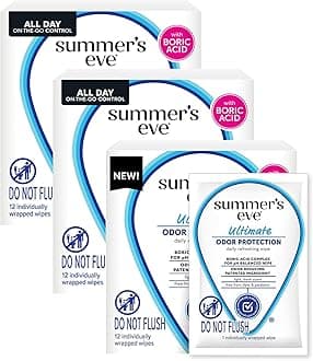 Summer's Eve Feminine Wipes, 12 ct (Pack of 3) | Ultimate Odor Control | Boric Acid | pH Balance | On-the-go