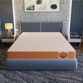 SleepyHug AirCell Ortho Spinex Plus 4 inch HR Foam Mattress | 3 Zones Support |5 Years Warranty | Back Pain Relief |Spine Alignment | King Bed Size White & Orange (LxWxH -72x72x4 Inch)