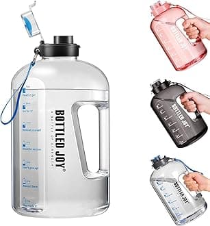 JIMACRO Water Bottle, BOTTLED JOY 1 Gallon Sports Water Bottle with Time Markings and Reusable, Leakproof Water Bottle BPA-Free, Flip Top for Sports, Cycling, Camping