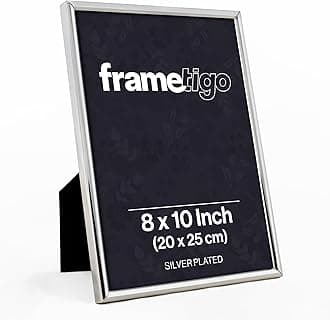 Frametigo - Silver Plated Thin Edge Photo Frame, 8"x10" (20x25cm) Photo Size - Velvet Frame Backing & Stand - Real Glass Window - Tarnish-Resistant - Landscape or Portrait Orientation