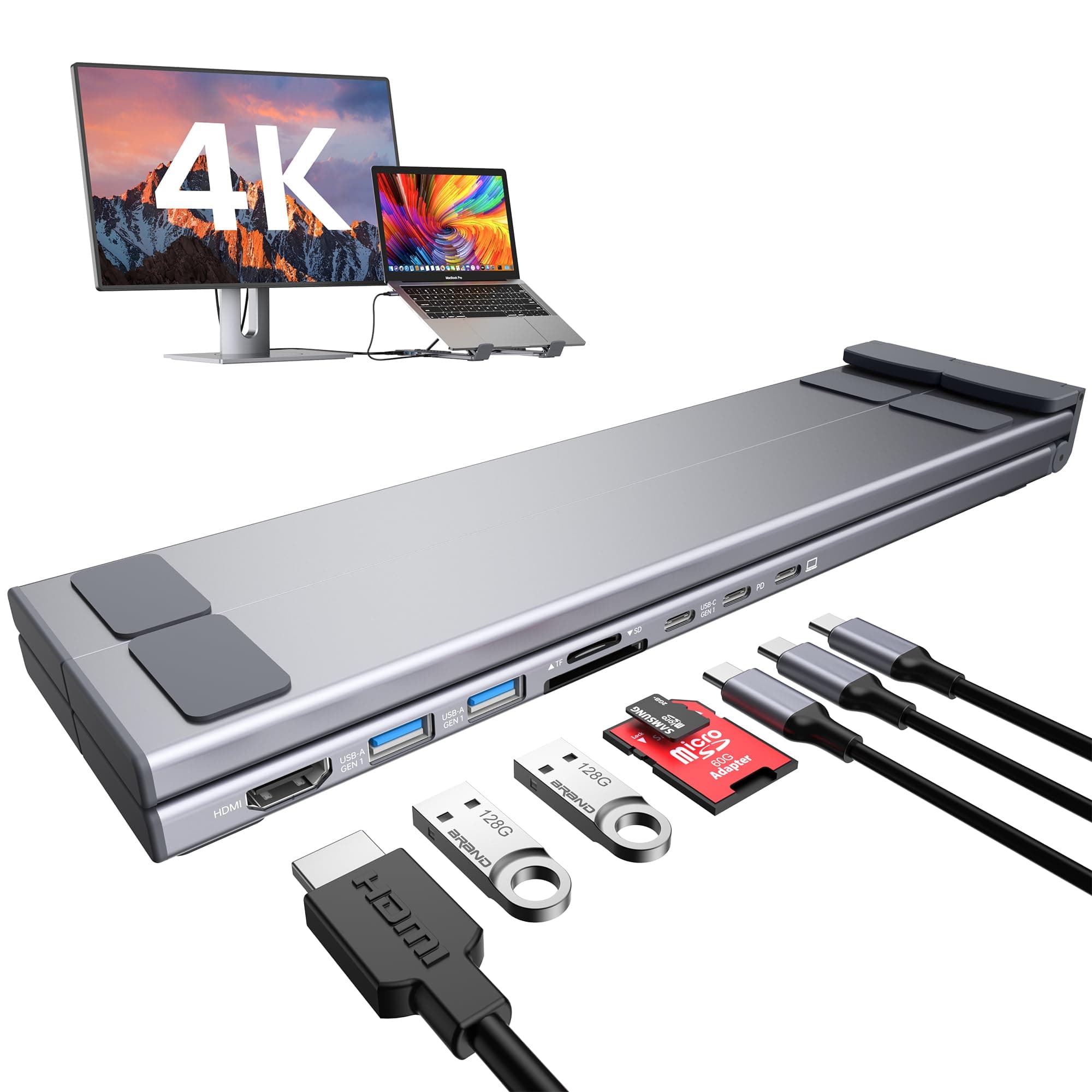 USB C Laptop Docking Station Stand, Dock Tablet Stand, 8 in 1 USB C Hub with 4K HDMI, 2 USB 3.0, PD 100W, Universal Computer Holder Dock Station for MacBook Pro/Air/Dell/HP/Surface/Lenovo