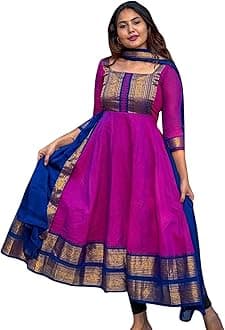 Elegant Zari Jacquard Weaving Gown with Lace Border Dupatta – Traditional Indian Ethnic Wear for Weddings, Festivals, and Special Occasions