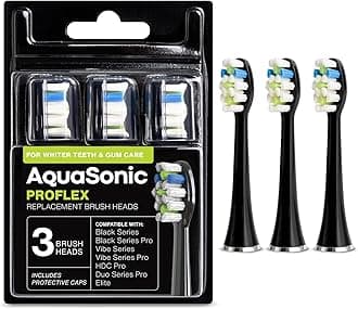 AquaSonic Proflex Replacement Brush Heads | ADA Accepted | for Whiter Teeth & Gum Care | Compatible with Many AquaSonic Toothbrush Handles (3 Pack Black)
