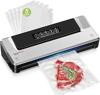 Vacuum Sealer Machine | Compact Food Sealer for Kitchen Storage & Meal Prep | Multiple Modes​​ | External Vacuum System | 5 Bags, Silver​​