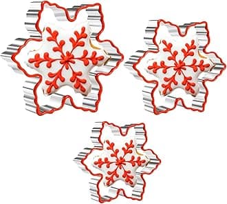 Christmas Snowflake Cookie Cutter Set - 3 Pieces Stainless Steel Cookie Cutters with Soft Silicone Edge for Biscuit, Fondant
