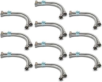 Xcel HomeFlexible Hose Pipe 10 Pairs, 1/2" x 1/2" BSP 300mm Stainless Steel Flexi Pipes, Rust-Free Corrosion Resistant Monobloc Tap Connector, Replacement for Kitchen Sink & Bathroom Basin