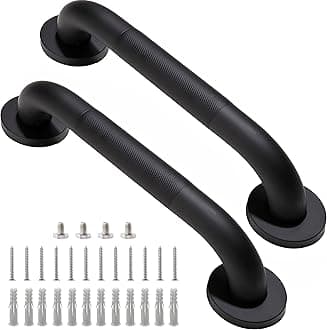 Shower Grab Bar, 2 Pack 12 Inch Black Bathroom Grab Bar, 1.25" Diameter 304 Stainless Steel Anti-Slip Grab Bars for Bathtubs and Showers, Handicap Shower Grab Bar for Seniors Elderly