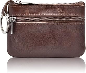 Women Genuine Leather Coin Pouch Zip Mini Purse Wallet Key Chain Double Zipper