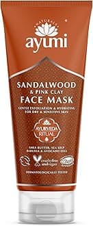Ayumi Sandalwood & Pink Clay Face Mask | Hydrating Face Mask with Organic Shea Butter | Gentle Face Exfoliator Mask | Sensitive Skin FacePack with Avocado Oil | Natural Mask for Face Care |1x100ml