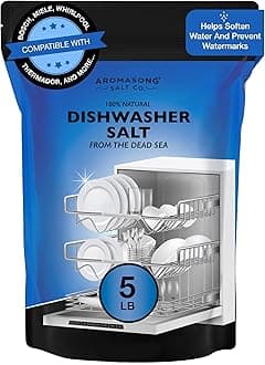Dishwasher Salt 5 LB - 100% Natural Water Softening Agent Compatible with Bosch, Miele, Whirlpool, Thermador and More... For Cleaner Dishes & Washer Reactivation (packaging may vary)