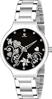 Gorgeous Analogue Round Studded Dial Watches for Women and Ladies Watch with Stainless Steel Adjustable Bracelet Strap with Double Lock Clasp Watches for Girls