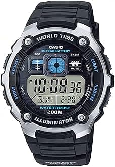 AE-2000W-1AVCF Men's AE2000W-1AV Silver-Tone and Black Multi-Functional Digital Sport Watch, Standard, Adult, Standard