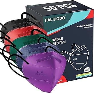 HALIDODO Face Mask 50 Pack Breathable 5-Layer Filter Efficiency≥95%