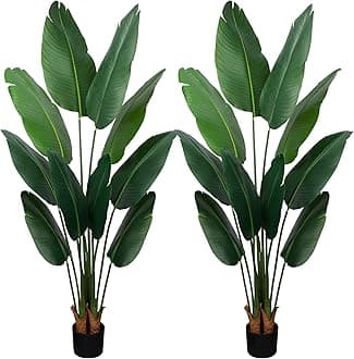 Artificial Bird of Paradise Plant 5 Ft Tall Fake Banana Leaf Plant for Indoors and Outdoors,Faux Palm Tree with Plastic Pot for Office and Home Decor,L1602PCS