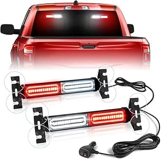 HLauto 1002L Emergency Strobe Traffic Advisor Light Bar: 40LED Dash Safety Warning Flashing Front/Rear Windshield Visor Light for Construction Vehicle, Trucks (2x10.7inch, Red White)