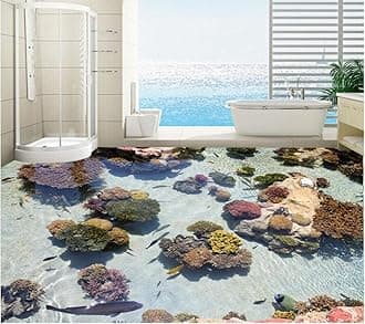 Wall Mural Wallpaper 116 x 83 inch (Width x Height) 3D PVC Flooring Custom of 3D Bathroom Flooring Wall Paper Coral sea Tropical Fish 3D Flooring 3D Wall murals Wallpaper