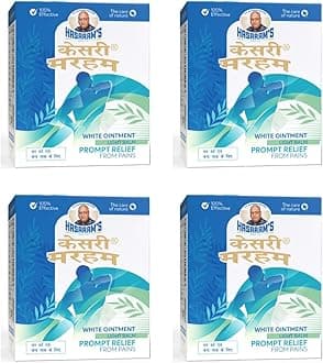 Kesri Marham Ayurvedic White Ointment, Pain Relief Rub Massage Balm for Headache, Back Pain, Muscle,Joint & Knee Pain, Sports & Gym Non-Sticky Fast Absorption-Pack of 4 (each 12g)