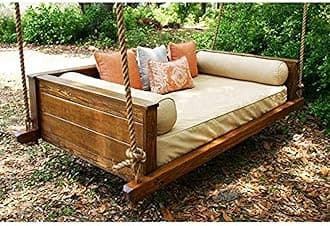 Solid Wood 2 Seater Rope Swing Chair | Wooden Hammock Swing Sofa with Rope & Complete Accessories for Living Room, Indoor, Outdoor, Balcony & Garden | House Big Swings Jhula, Light Brown