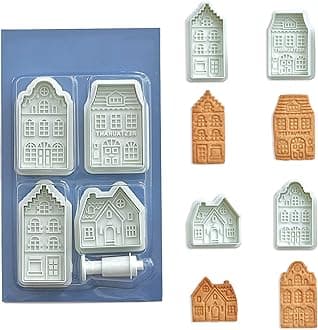 Tiny Gingerbread House Cookie Cutters, Real Estate Cookie Cutters with Split Spring Pusher, House Biscuit Mold for DIY Chirstmas Day Holiday Party Decorations - Set of 4
