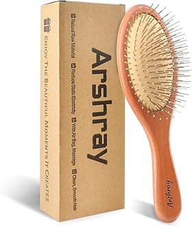 Women's Wooden Hairbrush,Natural Red Eucalyptus Wood,Metal Hair Teeth,Reduce Static Electricity,Suitable For All Hair Types,Better Massage Scalp