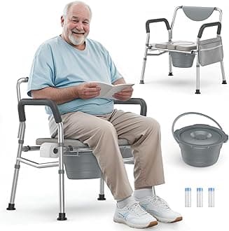 Heavy Duty Bariatric Commode, 4-in-1 Portable Bedside Commode or Over-Toilet Chair, Extra-Wide | Adjustable Height | Easy to Clean, Handicap Commode Chair for Eldery, Disabled People