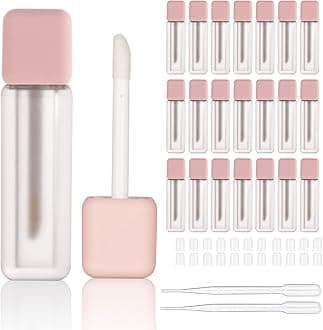 COSIDEA 22pcs empty 6ml square lip gloss tubes, Pink frosted lipgloss tube container with wand and stopper